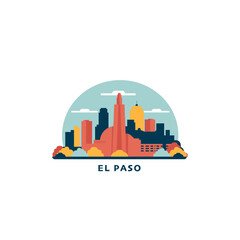 El Paso USA city skyline and cityscape logo. Panorama, US Texas state icon, abstract landmarks, buildings, colorful style. United States of America isolated graphic, vector flat