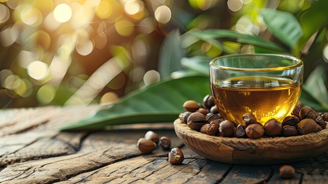 mongongo nut essential oil. Selective focus