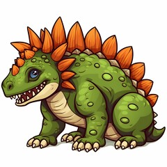 Fototapeta premium Green and orange cartoon dinosaur isolated on a white background.