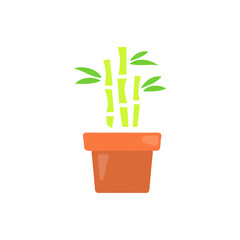 pot with bamboo icon on white background, vector illustration