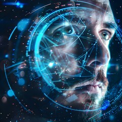 person looking in futuristic concept on universe background