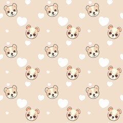 Cute puppy seamless pattern on a pastel brown background.