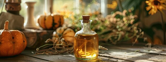 pumpkin essential oil. Selective focus