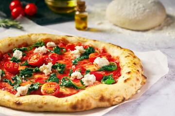 there is an image of pizza on the table setting it