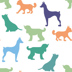 Vector seamless repeating childish pattern with cute dogs, cats in Scandinavian style. Animals background with dog, cat, pets, puppy for invitation, poster, card, flyer, textile, fabric