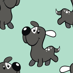 Vector seamless repeating childish pattern with cute dogs in doodle style. Animals background with dog, pets, puppy for invitation, poster, card, flyer, textile, fabric