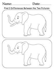 Elephant Puzzle. Printable Activity Page for Kids. Educational Resources for School for Kids. Kids Activity Worksheet. Find Differences Between 2 Shapes