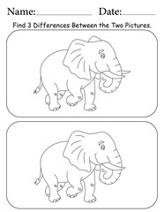 Elephant Puzzle. Printable Activity Page for Kids. Educational Resources for School for Kids. Kids Activity Worksheet. Find Differences Between 2 Shapes