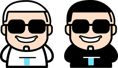 Illustration of stylishly dressed men wearing sunglasses and standing side by side