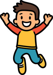 Vector illustration of an excited, cartoon child jumping joyfully into the air.