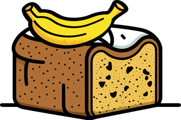 Vector illustration of a piece of white bread with a banana on a white background