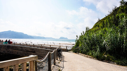Wooden walk along the beach in northern Spain