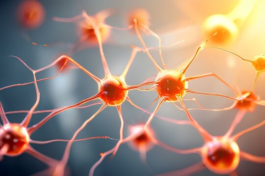 Close up active nerve cells. Human brain stimulation or activity with neurons, level of mind, intellectual achievements.