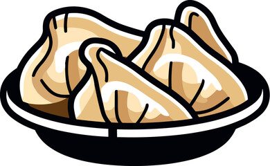 Vector illustration of delicious gyoza on a plate on the white background