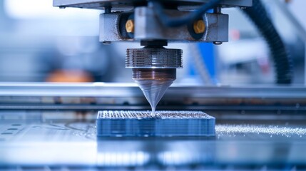 Fototapeta premium A close-up of a 3D printer nozzle depositing polymer layers