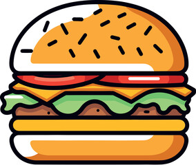 Illustration of a tasty hamburger on a pure white background