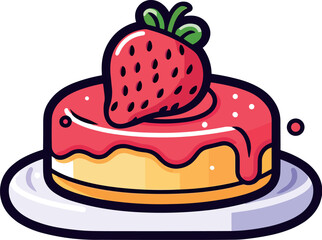 Vector design of a strawberry cake with icing isolated on a white background