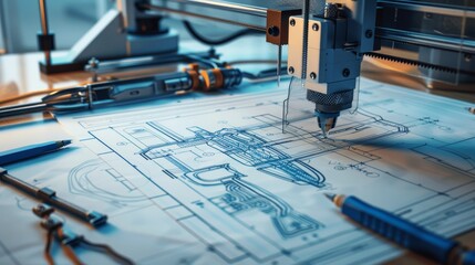 An electronic 3D printer converting blueprints into a physical model