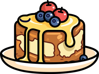 Vector design of a delicious bread pudding with berries isolated on a white background