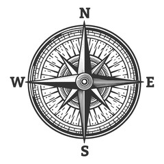 Obraz premium Wind rose Nautical Compass map sketch engraving generative ai fictional character raster illustration. Scratch board imitation. Black and white image.