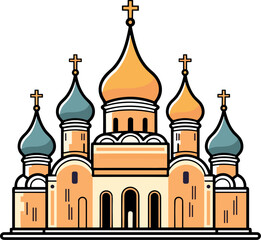 Vector illustration of the kremlin, bold outline, dark and bright colors, simple logo design