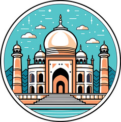 Vector illustration of the taj mahal, bold outline, dark and bright colors