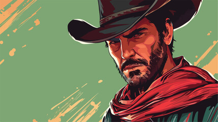 Handsome cowboy on green background Vector illustration
