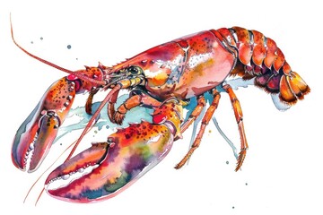 Detailed watercolor painting of a lobster on white background. Perfect for seafood restaurant menus or marine life educational materials