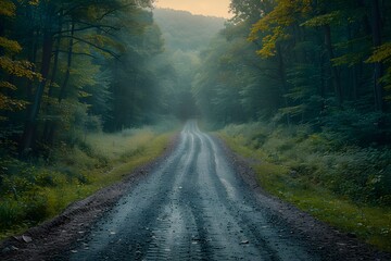 Serene Forest Road at Dawn for Nature Posters, Wall Art Prints, Calm Meditation Backgrounds