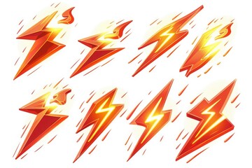 Bright lightning and thunderbolts on a clean white background. Suitable for weather and power concept designs