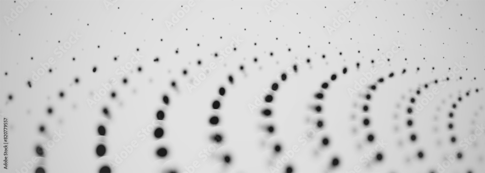 Poster Vector abstract digital technology black particle dots on grey background. Vector illustration futuristic artificial intelligence banner concept