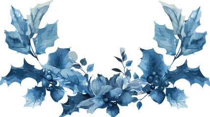 Indigo watercolor Christmas floral wreath leaves holl