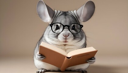 A Chinchilla Wearing Glasses And Reading A Tiny Bo Upscaled 4 2