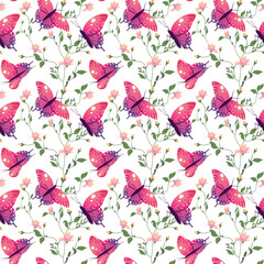 Vector illustration of an intricate pattern of butterflies and flowers, perfect for wallpapers