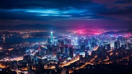 Panoramic view of the night city of Seoul, South Korea