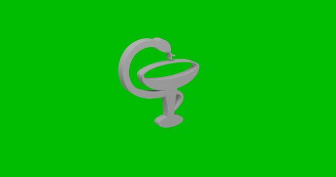 Animation of rotation of a white medicine symbol with shadow. Simple and complex rotation. Seamless looped 4k animation on green chroma key background