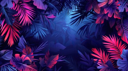 Naklejka premium Blue and purple colored tropical leaves frame