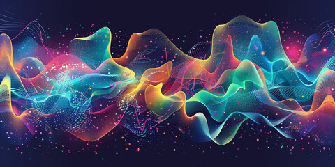 Create a vector illustration of vibrant sound waves pulsating and flowing in a captivating, wave-inspired composition.