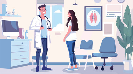 Male doctor checking posture of young woman in clinic