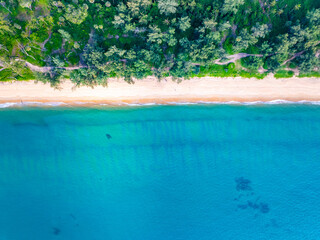 Amazing Top view sea beach landscape background,Summer sea waves crashing on sandy shore seascape background,High angle view ocean nature background