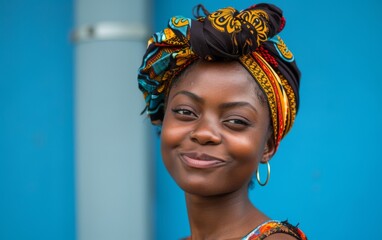 Naklejka premium African descent female teenager smiling while wearing a headscarf