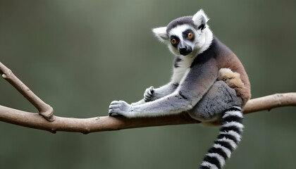 Naklejka premium A Lemur With Its Tail Wrapped Around A Branch Usi Upscaled 3