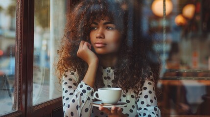 Woman Contemplating in Coffee Shop