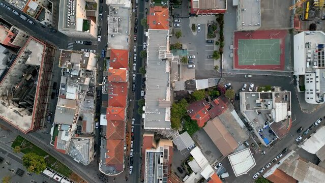 Brid eye view over Neve tzedek roof houses in Tel Aviv, Israel