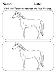 Horse Puzzle. Printable Activity Page for Kids. Educational Resources for School for Kids. Kids Activity Worksheet. Find Differences Between 2 Shapes
