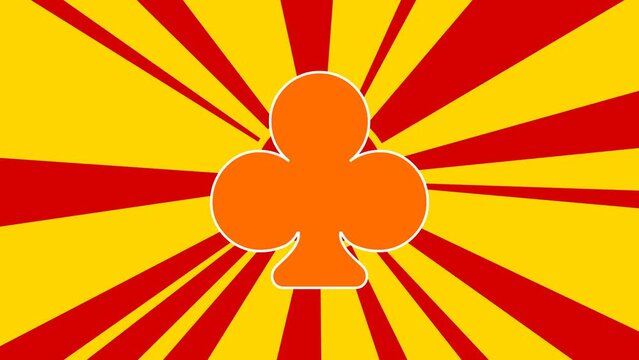 Club on the background of animation from moving rays of the sun. Movement symbolizes the dawn of the sun. Large orange symbol increases slightly. Seamless looped 4k animation on yellow background