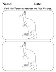 Kangaroo Puzzle. Printable Activity Page for Kids. Educational Resources for School for Kids. Kids Activity Worksheet. Find Differences Between 2 Shapes