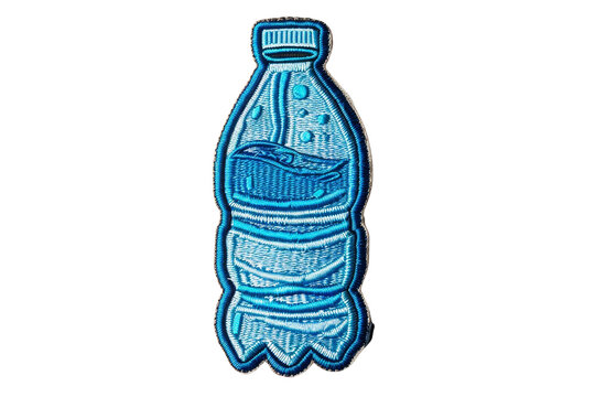 Blue embroidered patch of a water bottle, detailed design suitable for jackets, bags, and various fabric applications.