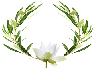 couronne d’olivier et fleur de lotus, fond blanc 
