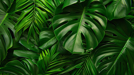 Green tropical leaf closeup